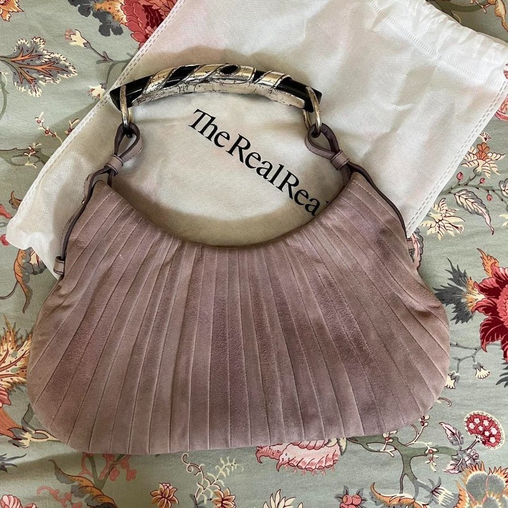 yves saint laurent mombasa bag suede mauve with horn handle